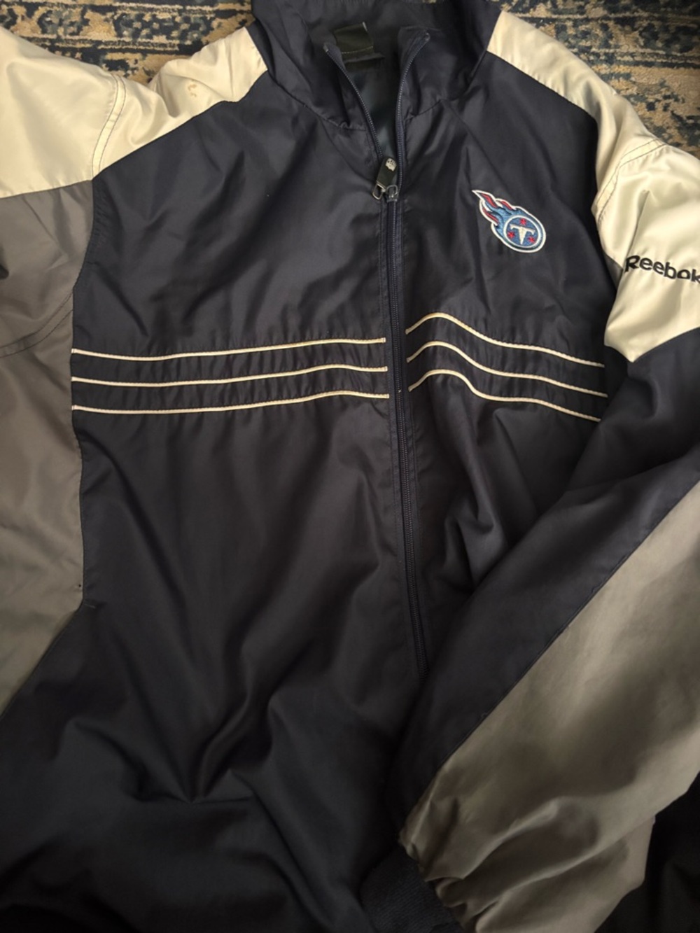 Vintage Reebok Navy, Gray and Cream Tennessee Titans Windbreaker Jacket